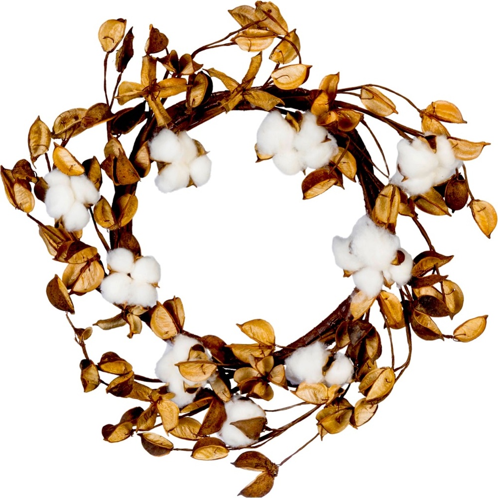 20” Rustic NATURAL Soft COTTON HOLIDAY WREATH Christmas ~ Hanukkah Hostess Gift